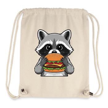 Dessin animé mignon de raton laveur avec burger fast-food - Sac à cordon recyclé Stanley/Stella - blanc naturel - Devant