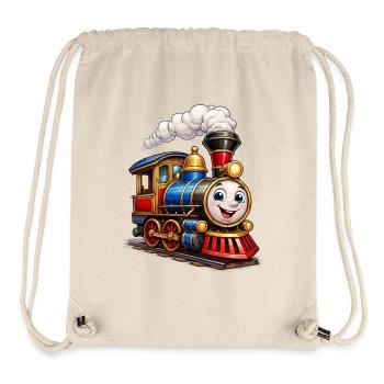 Fröhliche Cartoon-Dampflok mit Gesicht - Stanley/Stella recycelter Gym Bag - Naturweiß - Vorne