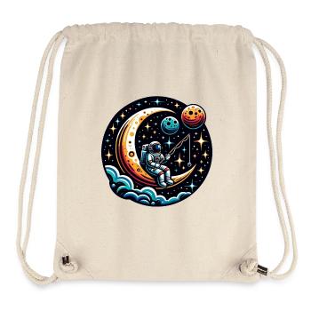 Un astronaute est assis sur le croissant de lune et pêche - Sac à cordon recyclé Stanley/Stella - blanc naturel - Devant
