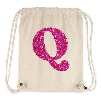 Lettre q rose pailleté - Sac à cordon recyclé Stanley/Stella - blanc naturel - Devant