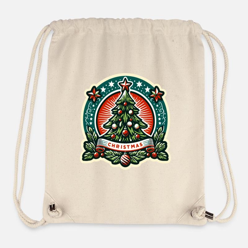 Badge Sapin de Noël Vintage - Sac à cordon recyclé Stanley/Stella - blanc naturel