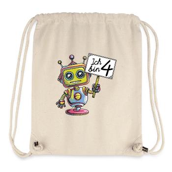 Vier Jahre vierter Geburtstag kleiner Roboter - Stanley/Stella recycelter Gym Bag - Naturweiß - Vorne