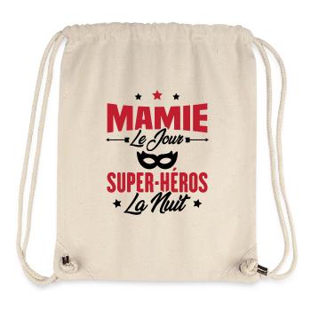 Mamie le jour super héros la nuit, Cadeau mamie - Sac à cordon recyclé Stanley/Stella - blanc naturel - Devant