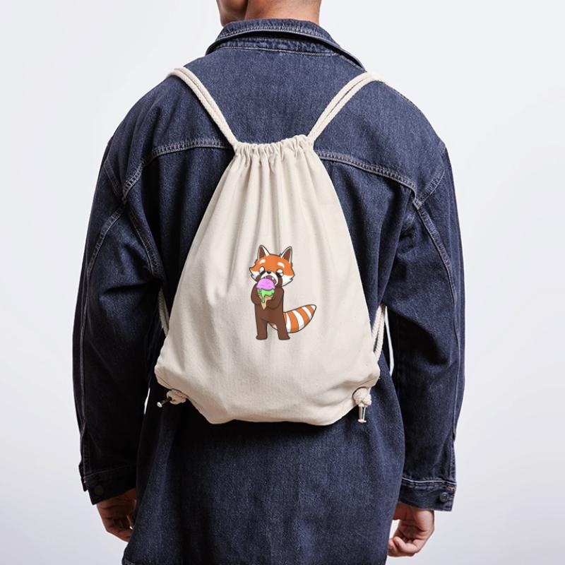 Comic Red panda apprécie le cornet de crème glacée Sac à cordon recyclé Stanley/Stella