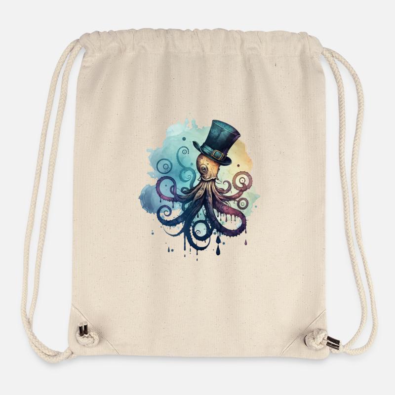 Octopus porte un grand chapeau haut de forme - Sac à cordon recyclé Stanley/Stella - blanc naturel