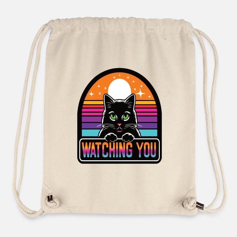 Chat noir qui vous regarde, coucher de soleil vintage - Sac à cordon recyclé Stanley/Stella - blanc naturel