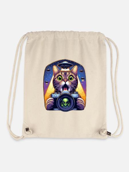 Lustige verängstigte Katze mit UFO-Alien-Angriff 3D-Effekt - Stanley/Stella recycelter Gym Bag - Naturweiß