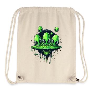 Drôle de disque volant : Petite invasion extraterrestre verte - Sac à cordon recyclé Stanley/Stella - blanc naturel - Devant