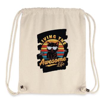 Chat cool avec des rayons de soleil et des lunettes de soleil - Sac à cordon recyclé Stanley/Stella - blanc naturel - Devant