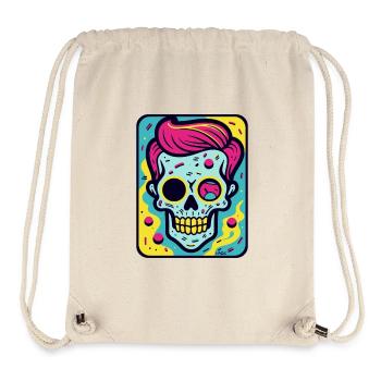 Drôle, Cool Pop Art Crâne Crâne - Sac à cordon recyclé Stanley/Stella - blanc naturel - Devant