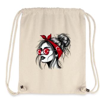 femme turque élégante avec design de drapeau turc - Sac à cordon recyclé Stanley/Stella - blanc naturel - Devant
