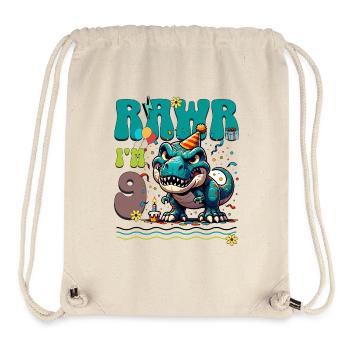 9ème anniversaire Rawr T Rex Dinosaure - Sac à cordon recyclé Stanley/Stella - blanc naturel - Devant