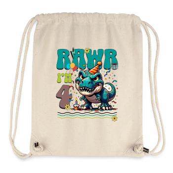 4ème anniversaire Rawr T Rex Dinosaure - Sac à cordon recyclé Stanley/Stella - blanc naturel - Devant