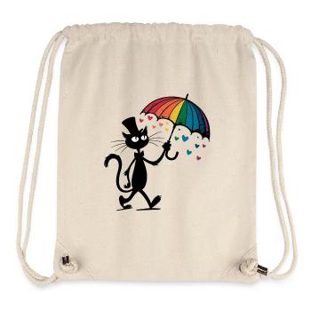 Cat Rainbow Heart Love Cartoon Funny Kitty - Stanley/Stella Recycled Gym Bag - natural - Front
