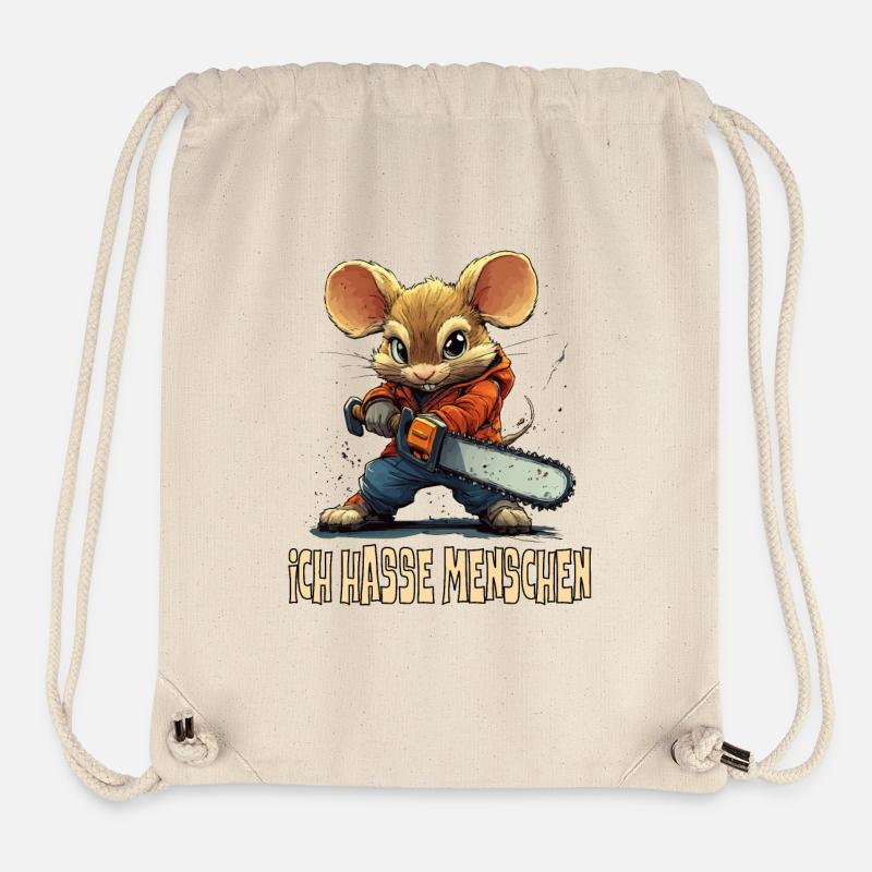 Funny mouse with chainsaw and saying, I hate - Stanley/Stella Recycled Gym Bag - natural