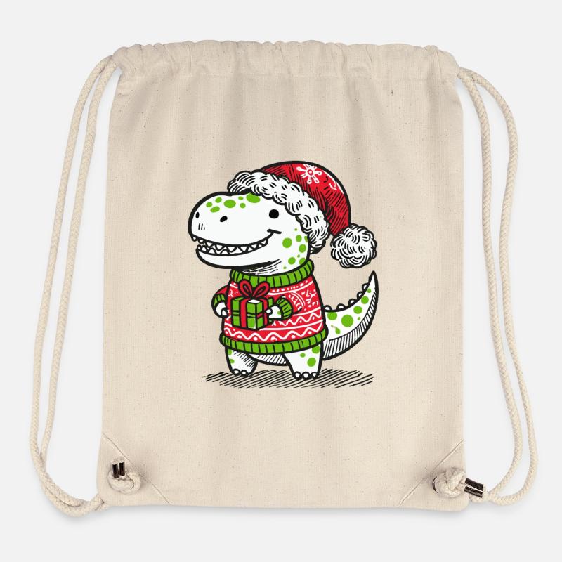 T-Rex de Noël avec cadeau - Sac à cordon recyclé Stanley/Stella - blanc naturel