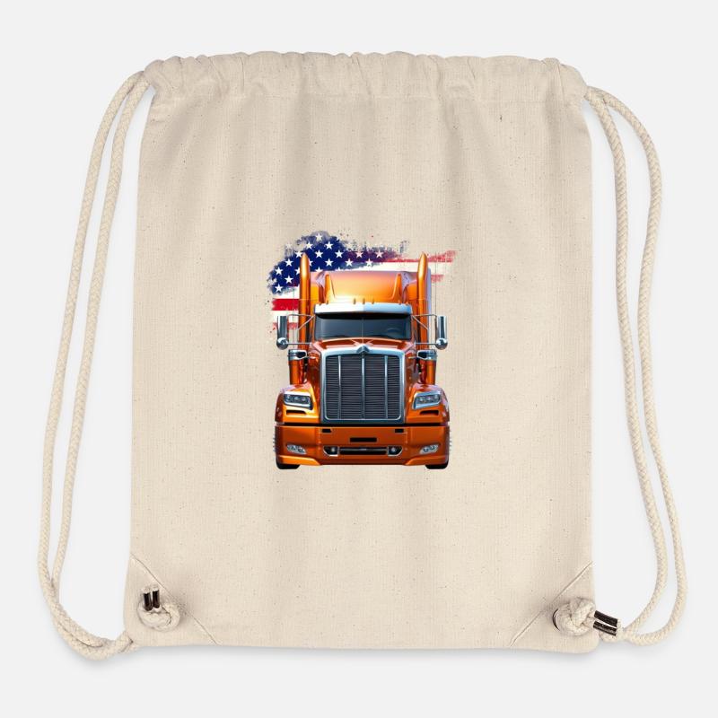 Camion américain avec drapeau américain - Chauffeur/Camionneur - Sac à cordon recyclé Stanley/Stella - blanc naturel
