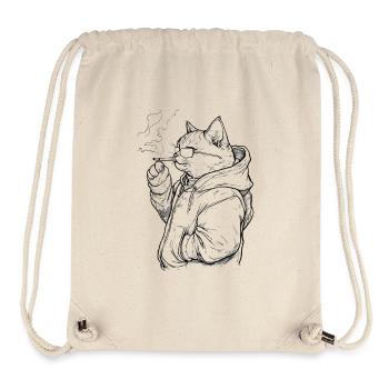 Chat cool avec joint : Tigre domestique décontracté avec du fromage - Sac à cordon recyclé Stanley/Stella - blanc naturel - Devant