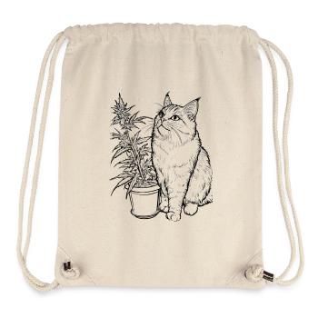 Chat avec plante de cannabis : Tigre domestique avec chanvre - Sac à cordon recyclé Stanley/Stella - blanc naturel - Devant