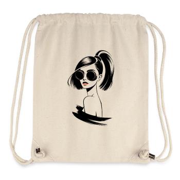 Femme élégante avec lunettes de soleil et queue de cheval - Sac à cordon recyclé Stanley/Stella - blanc naturel - Devant