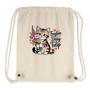 Chat mignon avec des fleurs printanières - Sac à cordon recyclé Stanley/Stella - blanc naturel - Devant