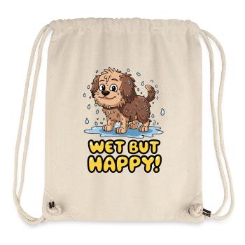 Wet but Happy Cartoon Dog Design - Stanley/Stella Recycled Gym Bag - natural - Front