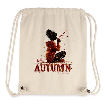 Hello Autumn – Cozy Girl and Hot Drink - Stanley/Stella Recycled Gym Bag - natural - Front