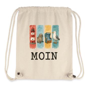 Phare de Moin, chaise de plage avec phoques, côte des mouettes - Sac à cordon recyclé Stanley/Stella - blanc naturel - Devant