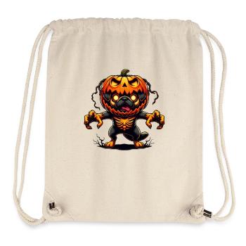 Carlin effrayant Halloween Zombie Dessin animé Citrouille - Sac à cordon recyclé Stanley/Stella - blanc naturel - Devant