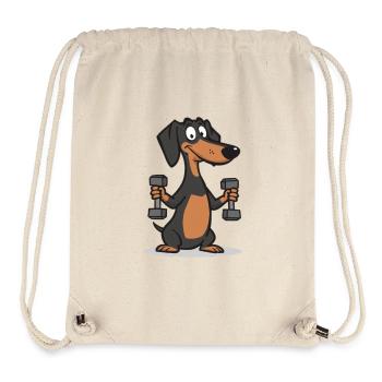 Dackel Krafttraining Cartoon - Stanley/Stella recycelter Gym Bag - Naturweiß - Vorne
