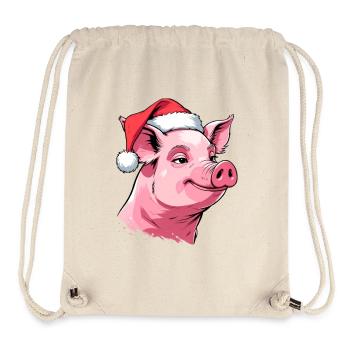 Cochon au chapeau de Père Noël - Sac à cordon recyclé Stanley/Stella - blanc naturel - Devant