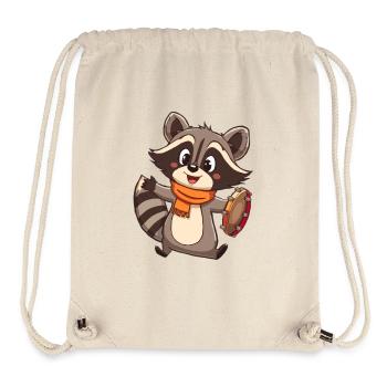 Raccoon mit Tamburin und Schal - Stanley/Stella recycelter Gym Bag - Naturweiß - Vorne