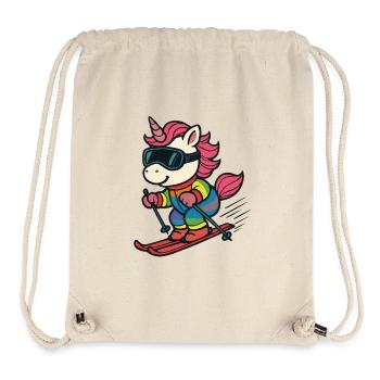 Mignon licorne de ski en costume arc-en-ciel - Sac à cordon recyclé Stanley/Stella - blanc naturel - Devant