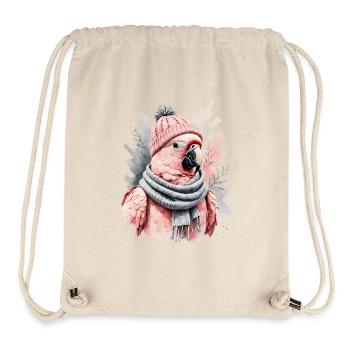 Perroquet rose d’hiver en bonnet tricoté - Sac à cordon recyclé Stanley/Stella - blanc naturel - Devant