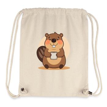 Liebenswerter Biber mit Tasse - Stanley/Stella recycelter Gym Bag - Naturweiß - Vorne