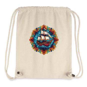 Illustration d’un navire à voile avec anneau de fleurs - Sac à cordon recyclé Stanley/Stella - blanc naturel - Devant