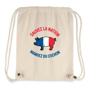 Sauvez la Nation Mangez du Cochon Humour Français - Sac à cordon recyclé Stanley/Stella - blanc naturel - Devant