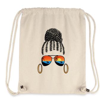 Fille noire tresses, lunettes de soleil plage, vacances tropicales - Sac à cordon recyclé Stanley/Stella - blanc naturel - Devant