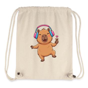 Niedliches Capybara hört Musik und Tanz - Stanley/Stella recycelter Gym Bag - Naturweiß - Vorne
