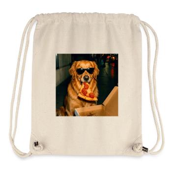 Mème drôle de chien Golden Retriever mangeant de la pizza - Sac à cordon recyclé Stanley/Stella - blanc naturel - Devant