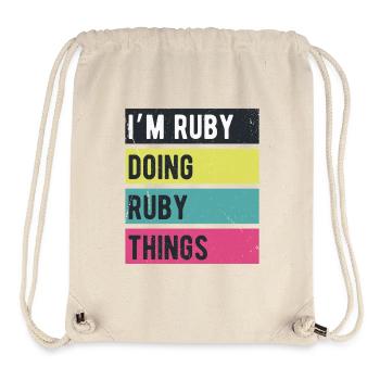 Ich bin Ruby und mache Rubin-Dinge in Retro-Farben - Stanley/Stella recycelter Gym Bag - Naturweiß - Vorne