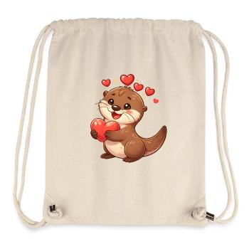Cute Otter with Heart Valentine's Day Cartoon - Stanley/Stella Recycled Gym Bag - natural - Front