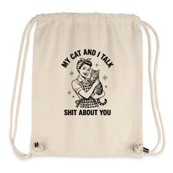 Mon chat et moi parlons n’importe quoi – Design de maman de chat - Sac à cordon recyclé Stanley/Stella - blanc naturel - Devant