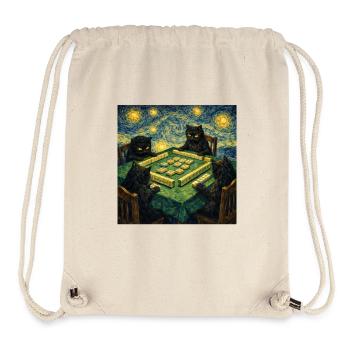 Des chats jouant au Mahjong Van Gogh - Sac à cordon recyclé Stanley/Stella - blanc naturel - Devant