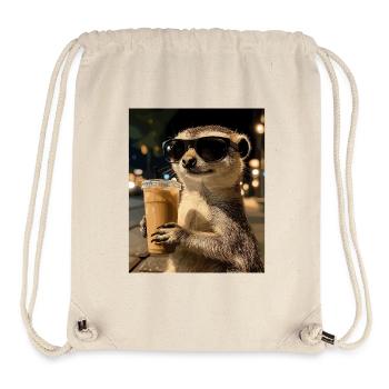 Suricate avec lunettes de soleil et café - Sac à cordon recyclé Stanley/Stella - blanc naturel - Devant