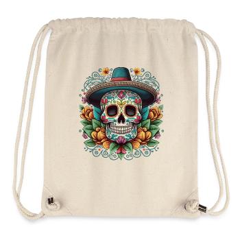 Sugar Skull with Hat and Floral Aztec - Stanley/Stella Recycled Gym Bag - natural - Front