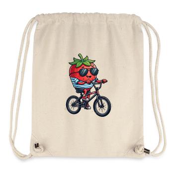 Coole Erdbeere Auf BMX Fahrrad Fahren - Stanley/Stella recycelter Gym Bag - Naturweiß - Vorne