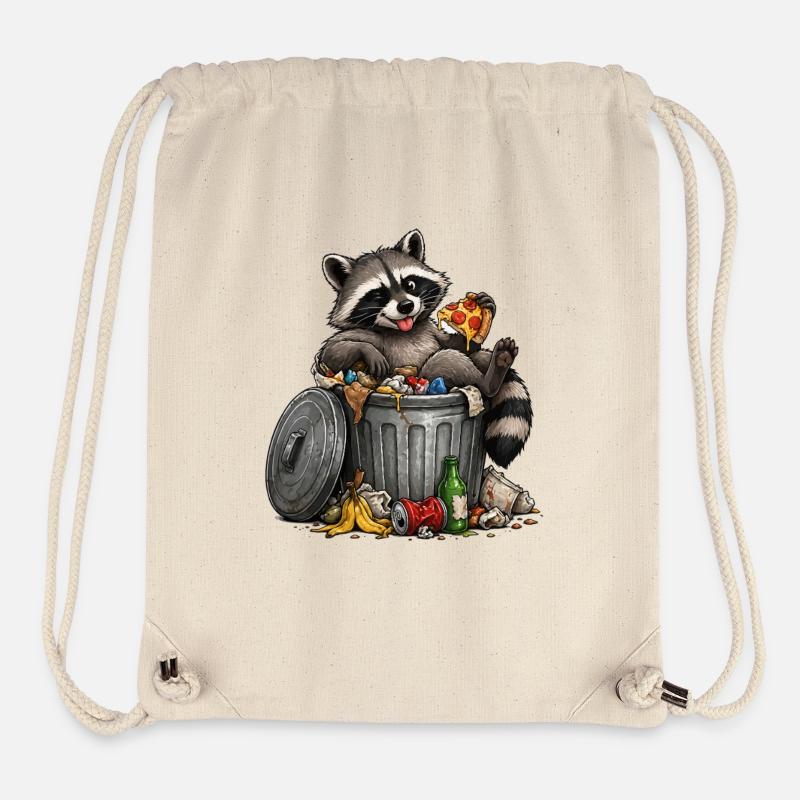 Raton laveur avec des déchets de pizza - Sac à cordon recyclé Stanley/Stella - blanc naturel