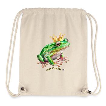 Grenouille avec une couronne illustrée et inscription - Sac à cordon recyclé Stanley/Stella - blanc naturel - Devant