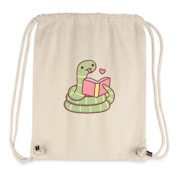 Serpent mignon blotti avec un livre Aime lire - Sac à cordon recyclé Stanley/Stella - blanc naturel - Devant
